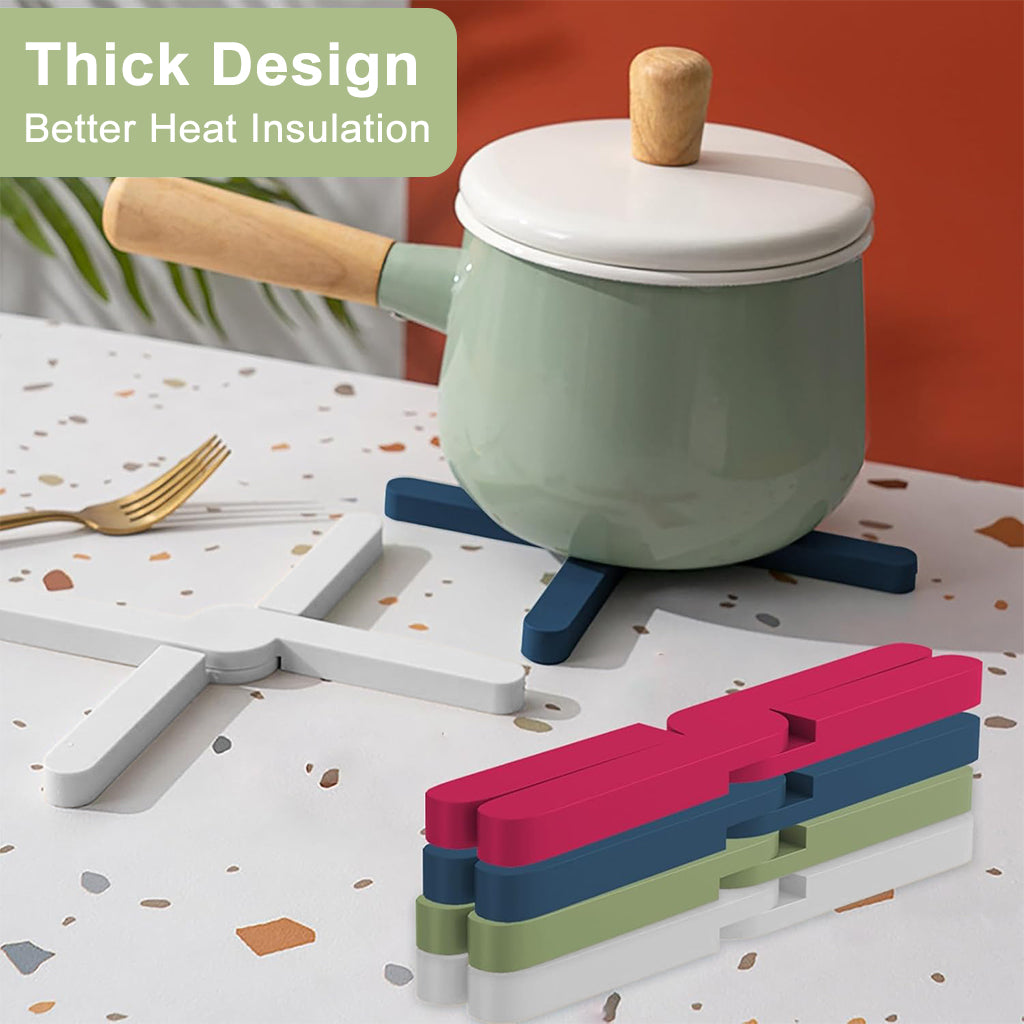 HASTHIP® 4Pcs Kitchen Silicone Trivets Folding Silicone Insulation Trivets Colorful Pot Insulation Bars Crossing Design Heat-resistant Table Protector Bars for Pots, Pan, Soup Bowls