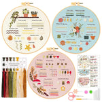 HASTHIP® 3 Sets DIY Embroidery Kit for Beginners Pre-Embroideried Stitch Practice Kit for Beginners Adults, Stitch Practice Kit, Includes Cloth with Pattern, Hoop, Colorful Threads and Scissors