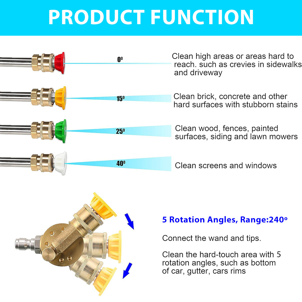 HASTHIP® Pressure Washer Accessories Kit Flexible Washer Spray Nozzles Adapter & 4Pcs Washer Spray Nozzles Quick Connect Washer Nozzles Universal 1/4 Inch Quick Connect Pressure Washer Accessories