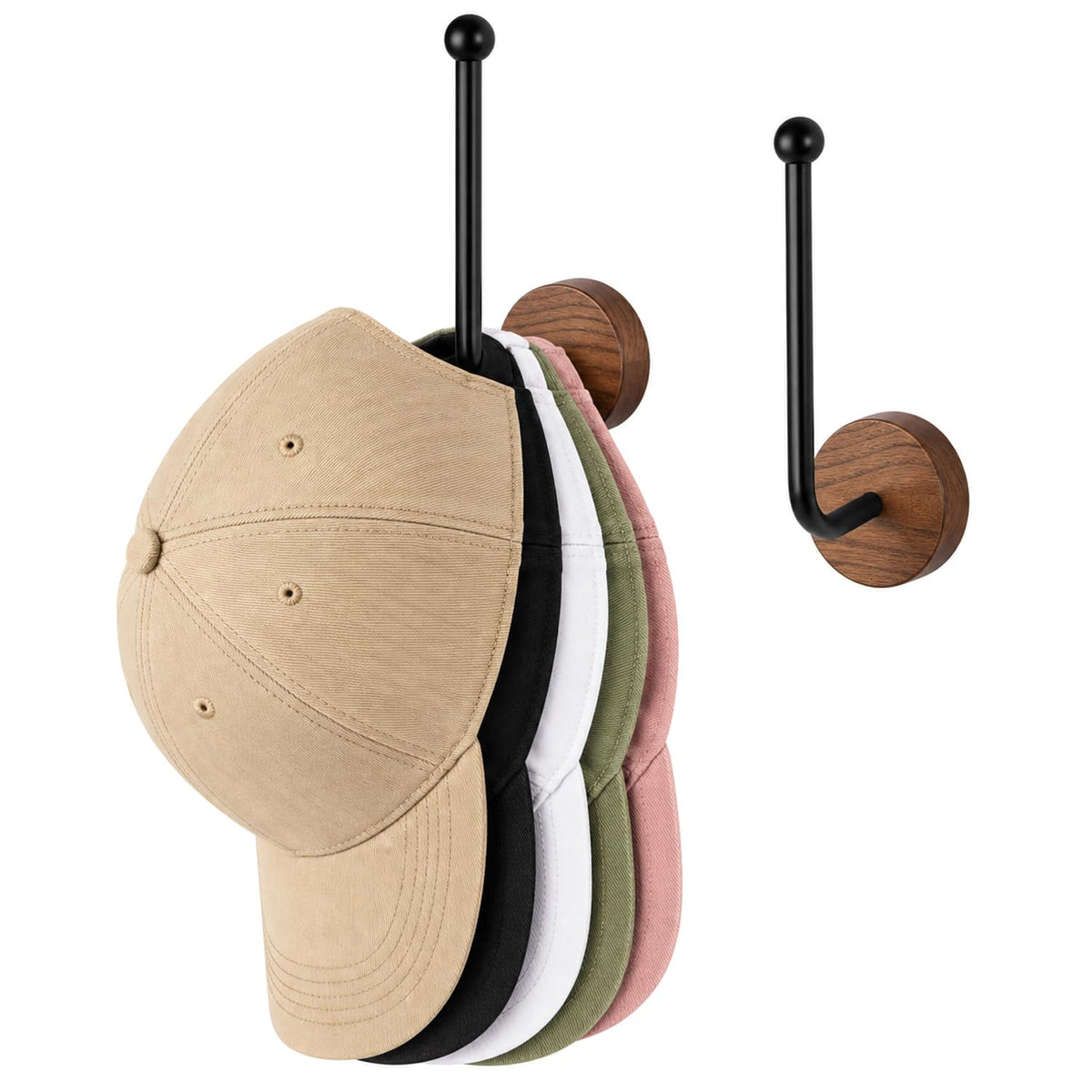 HASTHIP L-Shaped Wood and Metal Wall Hat Hooks with Hidden Screw Mounting for Caps and Hair Accessories