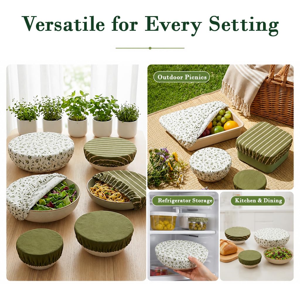 HASTHIP 3 Pack Linen Cotton Bowl Covers with Elastic Fit for Bread Proofing and Meal Prep