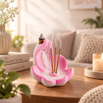 HASTHIP Lotus Incense Burner, 4-Hole Resin Stick Holder with Leaf Tray for Pooja and Meditation