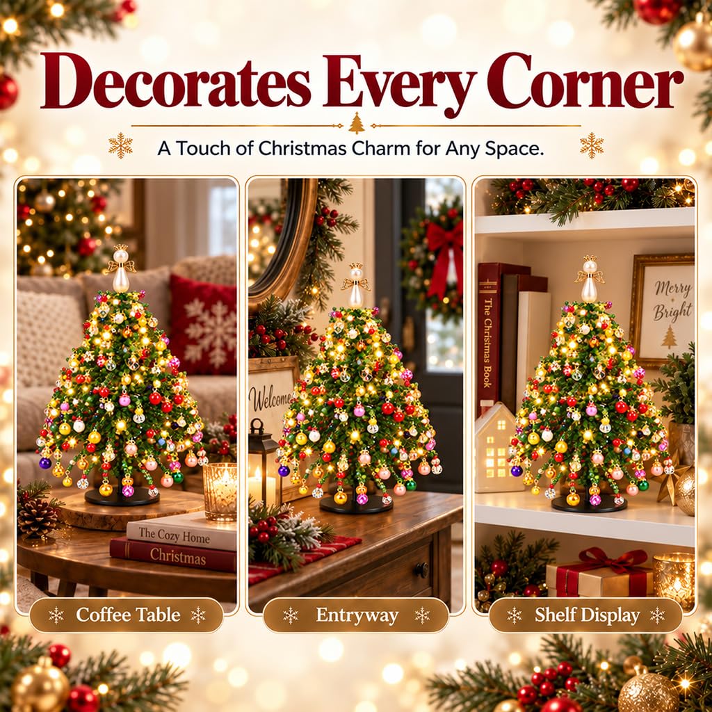 HASTHIP DIY Beaded Christmas Tree Kit with Metal Frame, Angel Topper and Colorful Beads