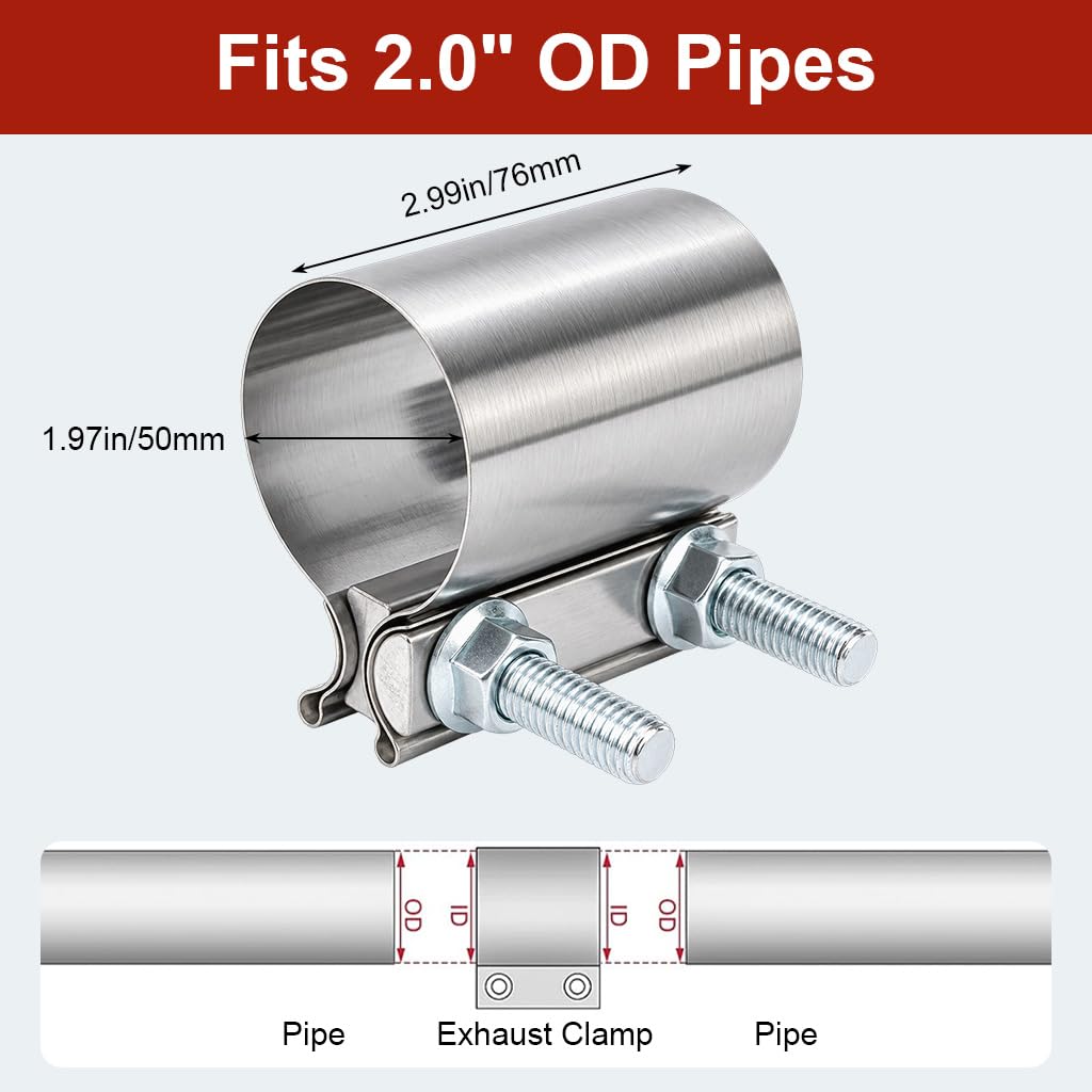 HASTHIP 2.0 Inch Stainless Steel Butt Joint Band Exhaust Clamp for Bolt-On Pipe Repairs