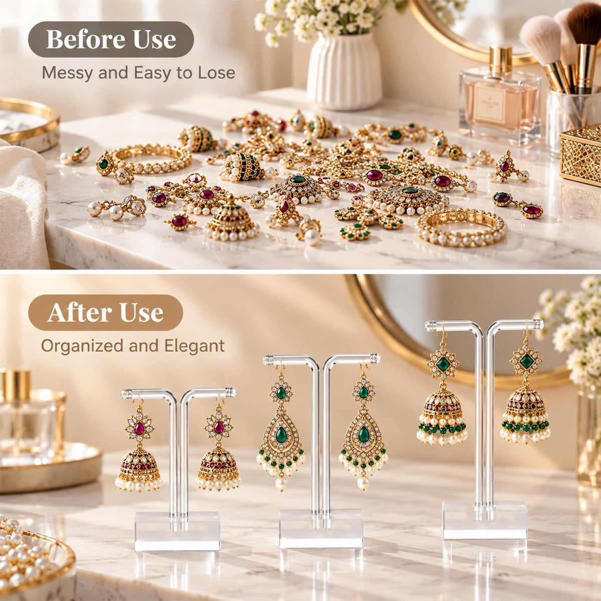 HASTHIP 3-Piece Clear Acrylic T-Bar Earring Display Stands, Three Heights for Retail and Photography