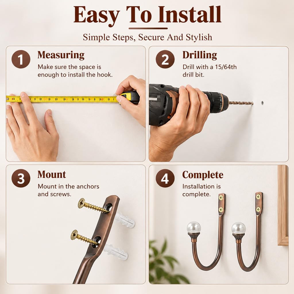 HASTHIP 2-Pack U-Shaped Aluminum Alloy Curtain Tiebacks with Decorative Pearl Ends, 15 x 10 cm