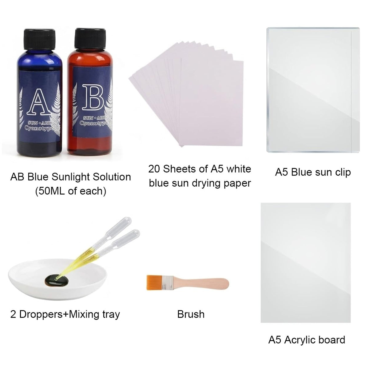 HASTHIP Cyanotype Kit with Two-Component Sensitizer, 20 A5 Sheets and Nature-Print Tools