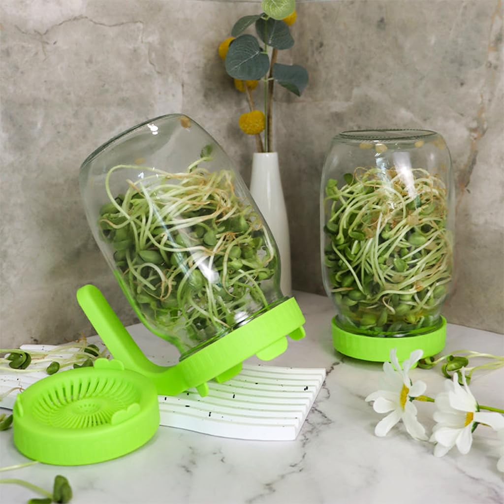 HASTHIP 32Oz Glass Sprout Maker Jar with Ventilated Mesh Lid, PP Handle and 86mm Mason Jar Fit