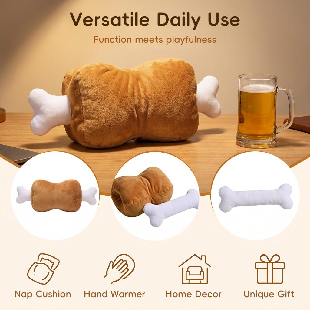 HASTHIP 42CM Meat Bone Plush Pillow with Soft Cotton Filling for Naps and Home Décor