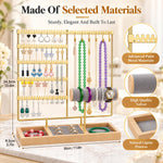 HASTHIP 4-Tier Jewelry Organizer Stand with 48 Earring Holes, 6 Hooks and White Wooden Storage Box