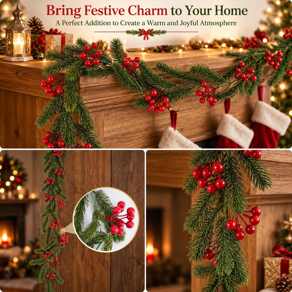 HASTHIP 5.9ft Artificial Pine Christmas Garland with Pine Cones, Flexible Vine and Hanging Rings