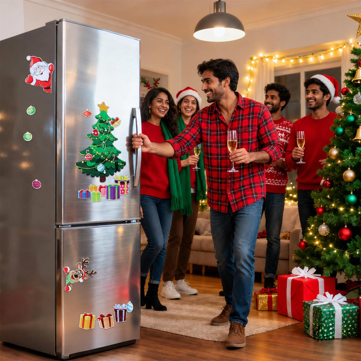 HASTHIP 23-Piece Reusable PVC Christmas Tree Decor Set for Refrigerators and Metal Surfaces