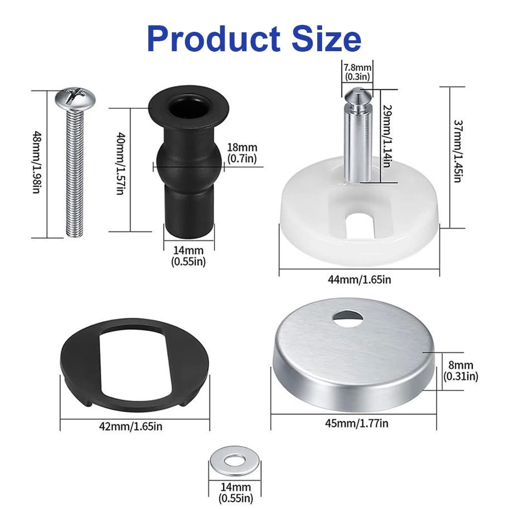 HASTHIP 6-Piece Toilet Seat Fixing Kit with Black Stainless Steel Hinges and Top-Fix Rubber Nuts