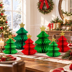 HASTHIP 6-Piece Paper Christmas Tree Decorations with Honeycomb Design, Gold Stars and Two Sizes