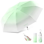 HASTHIP® Compact UV Umbrella UPF 50+ Sun & Rain Protection, 5-Fold Capsule Travel Umbrella with Windproof 8 Ribs, Lightweight Small Portable Parasol for Women Men Kids (Gradient Green)