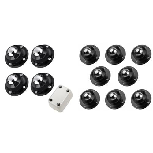 HASTHIP® 12pcs Self Adhesive 360° Swivel Caster Wheels, Combo Set for Furniture, Appliances, DIY, Moving Tables, Planners, Craft Projects, Heavy Duty 400Kg Capacity, Black