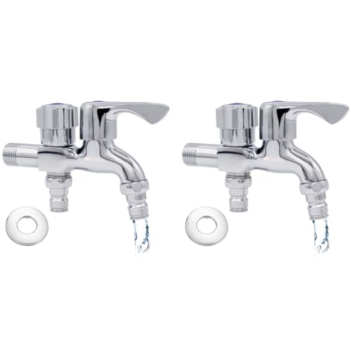 HASTHIP® 2 in 1 Brass Dual Tap for Washing Machine, Two Way Tap for Washing Machine, Washing Machine Taps with Wall Flange, Hrome-Plated Copper, for Bathroom/Kitchen (Silver) 3 PCS
