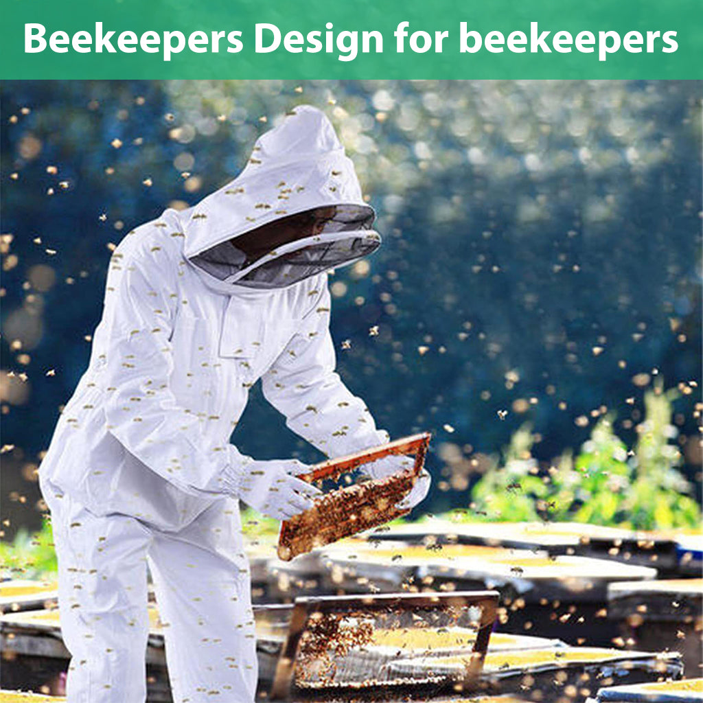 HASTHIP® Bee Suit with Protective Mesh Face Cover Hood Zip Up Long Sleeve Jumpsuit Breathable Outdoor Summer Bee Suit for 175-185cm Height Adult