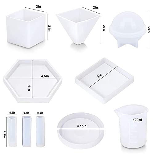 20 PCS Resin Moulds Silicone,Epoxy Casting Moulds Ashtray,Pen Holder,Flower Pot,Coaster,Pendants,Candle Molds,Candle Holders Sticks,Droppers for Resin DIY Craft