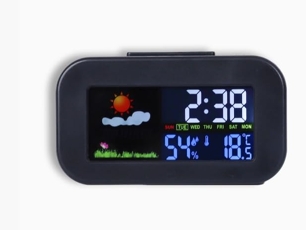 HASTHIP® YourBrand Digital Alarm Clock for Bedroom, Large LCD Display with Date, Weekday, Temperature, Humidity, Indoor Desk Table Clock, Snooze, Loud Alarm, Battery Operated, Easy to Use, for Home
