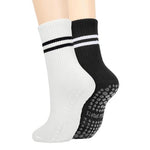 HASTHIP® 2 Pair Yoga Socks for Women,Cotton Anti Skid Pilates Crew Socks with Silicone Grip for Yoga/Pilates/Dance/Ballet,Anti Odor Breathable Workout/Home Black & White