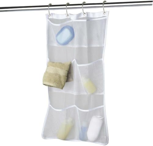 HASTHIP® Bathroom Organizer Bag 6-Pocket Mesh Hanging Organizer for Shower Curtain Rod Mesh Shower Organizer Bag Quick Dry Mesh Shower Organizer Space Saving Bathroom Organizer Pouch