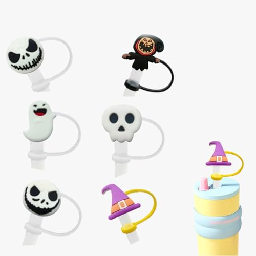 HASTHIP® 6 Packs Halloween Straw Cover Cap Ghost Topper Silicone for Stanley 30&40 Oz Tumbler Reusable Straw Tips Lids Halloween Stanley Cup Accessories Gifts