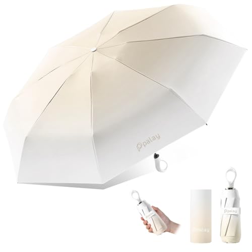 HASTHIP® UV Umbrella UPF 50+,Compact Travel Capsule Umbrella for Sun & Rain,Windproof 8 Ribs Lightweight Folding Purse for Women Men Kids Girls Boys (Gradient White)