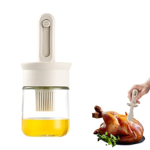 HASTHIP® 2 in 1 Olive Oil Dispenser Bottle with Retractable Silicone Brush,Glass Oil Container for Kitchen,150ml and Vinegar Cruet Transparent Bottle for Cooking Grilling BBQ Salad Air Fryer