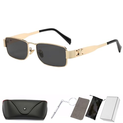 HASTHIP® Luxury Metal Small Frame Punk Sunglasses Women and Men Summer Traveling Eyeglasses（Black）