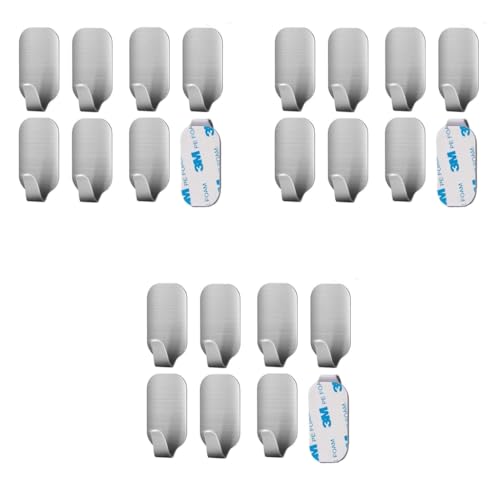 HASTHIP® 8 Pack Stainless Steel Adhesive Wall Hanger Self Hooks Waterproof Heavy Duty Sticky for Hanging Bathroom Kitchen Robe Coat Towel Utensils Narrow Hook 3 PCS