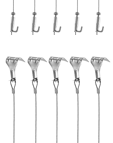 HASTHIP® Picture Hanging Wire Hooks Kit 59 inches Adjustable Picture Hanging Hooks Heavy Duty Stainless Steel Wire Hook for Hanging Pictures Picture Rail Hooks