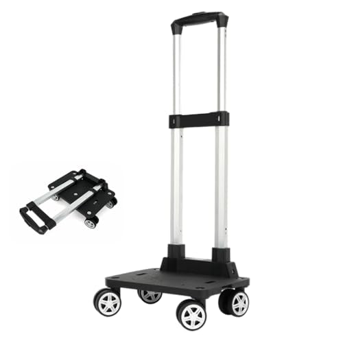 HASTHIP® Folding Utility Trolley Luggage Trolley with Retractable Pull Handle 4-Caster Mobile Aluminum Alloy Trolley Shopping Trolley Multifunctional Dolly Hand Truck