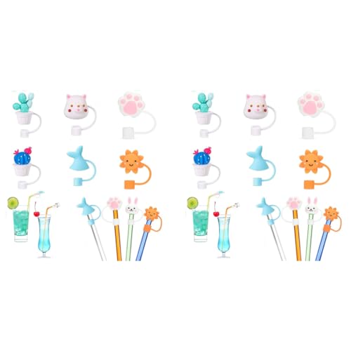 HASTHIP® 12PCS Silicone Straw Tips Cap Lids Anti-dust Caps Toppers for Reusable Drinking Straw Cute Dust-Proof Plug for 6-8 mm