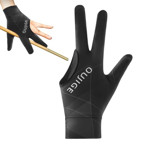 HASTHIP® 1Pc Snooker Glove, Billiard Gloves Left Hand Full Finger 3-Finger, Anti-Slip Patch Design, Breathable Fabric, Unisex, Smooth Striking Performance, Black