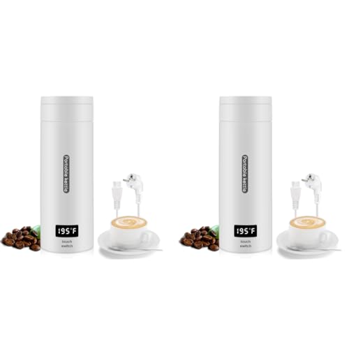 HASTHIP® Electric Kettle 0.4 Litre 300W Portable Water Bottle Hot Tea Mug Multipurpose Food Grade Fast Boil Auto Shut Off Travel LCD Smart Temperature Display 2PCS