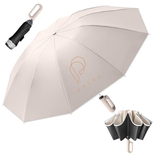 HASTHIP® Large Travel Umbrella for Men Women,50 Inch Windproof Folding Umbrella with Reflective Strap,Auto Open Close 10 Dual Ribs UV Protection Compact Portable with Carabiner