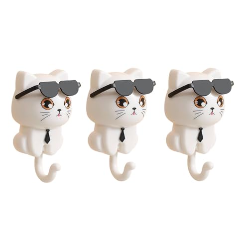 HASTHIP® 3Pcs Cat Wall Hooks PVC Cartoon Cat Tail Hooks Adhesive Wall Hooks Towel Hooks Home Decor Utility Hooks for Kitchen, Wardrobe, Door, Bathroom