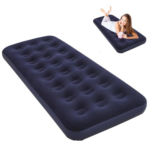 HASTHIP® Air Mattress for Camping, Iatable Sleeping Bed for Road Trip, Tent, Home, Double-Sided Flocked Waterproof PVC Portable Air Mattress, Packable Sleeping Pad, 73 x 30 x 8 in