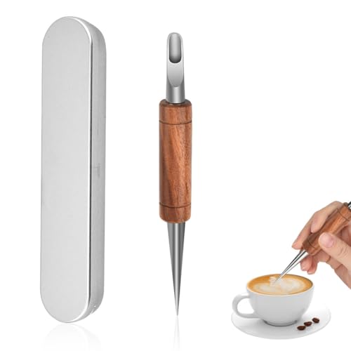 HASTHIP® Dual-ended Latte Art Pen, Stainless Steel Etching Tool with Wooden Handle, Needle & Round Tip Design for Coffee Drawing, Barista Art Tool for Cappuccino and Espresso Decor