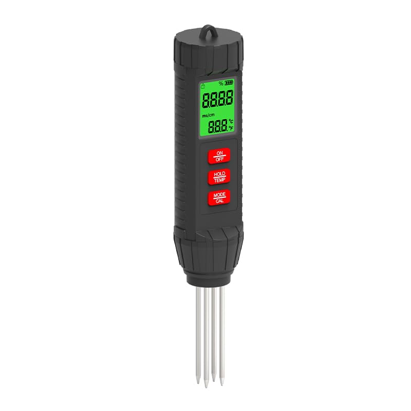 HASTHIP® 3-in-1 Digital Soil Tester, EC/Temperature/Humidity Meter with Detachable Probe, Portable Soil Moisture pH Light Tester for Garden Lawn Farm Greenhouse Planting - Black