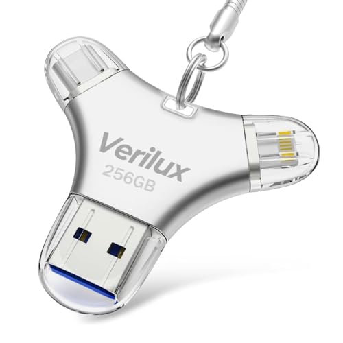HASTHIP® Pendrive 256GB 4 in 1 Flash Drive with Light-ning, Micro USB, USB A, Type-C Interface Mini Hangable PenDrive for iOS & Android Compatible with iPhone