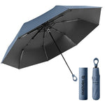 HASTHIP® Sun Umbrella Folding Travel Compact Umbrella Windproof Rainproof UV Protection Umbrellas with Black Anti-UV CoatingDark Blue