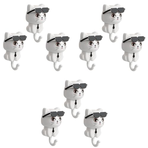 HASTHIP® 9PCS Cat Wall Hooks PVC Cartoon Tail Adhesive Towel Home Decor Utility for Kitchen Wardrobe Door Bathroom