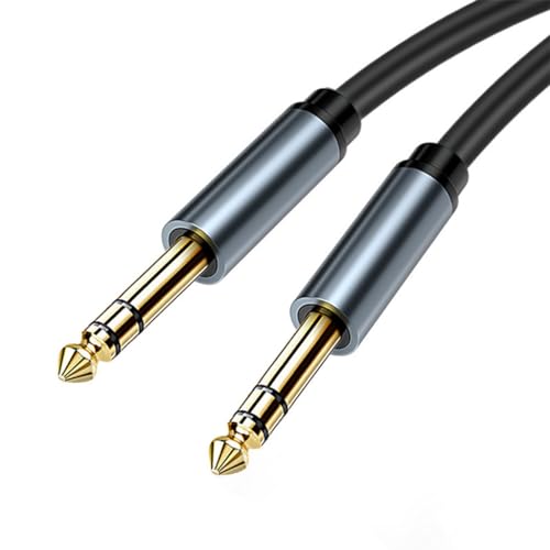 HASTHIP® 6.35mm to 6.35mm Stereo Audio Cable 1/4 Inch Male to Male TRS Cord 6.6FT Gold-Plated Connector Nylon Braided for Electric Guitar Bass Keyboard Mixer Amp