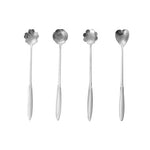 HASTHIP® 4 Pcs Silver Stainless Steel Coffee Spoon Set, 18cm Gold Flower Design, Multipurpose Tableware for Kitchen, Tea, Desserts, and Gifting