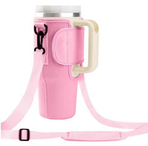 HASTHIP® Stanley Cup Water Bottle Carrier Bag with Adjustable Shoulder Strap,Crossbody Holder with Phone Pocket,Fits 30/40 oz Tumbler Protective Pouch Compatible Stanley Cup Accessories for Hiking Gy