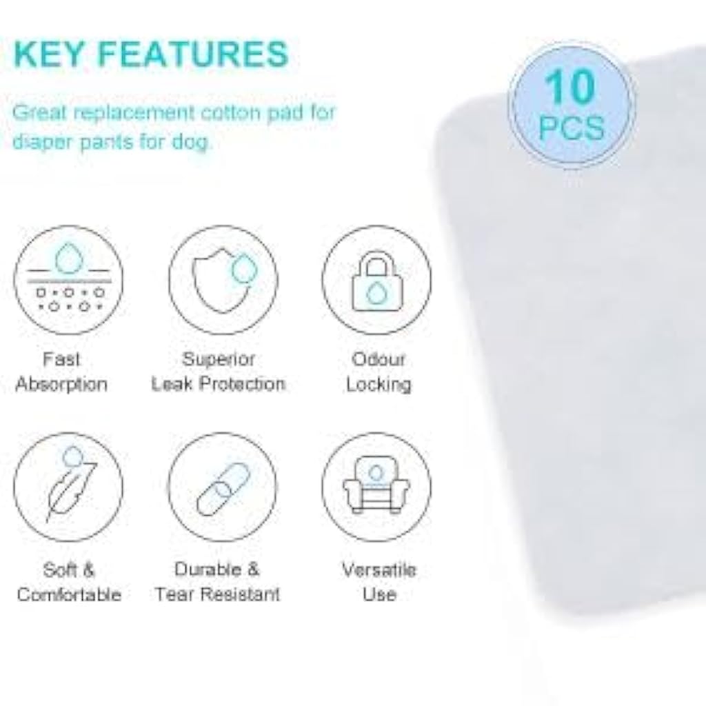 HASTHIP® Pañales Reutilizables para Perros Hembras Transpirables con 6 Almohadillas de Algodón Absorbentes, Ajuste Cómodo, Lavables y Suaves para Cachorros y Perros Adultos (L, Cintura 40