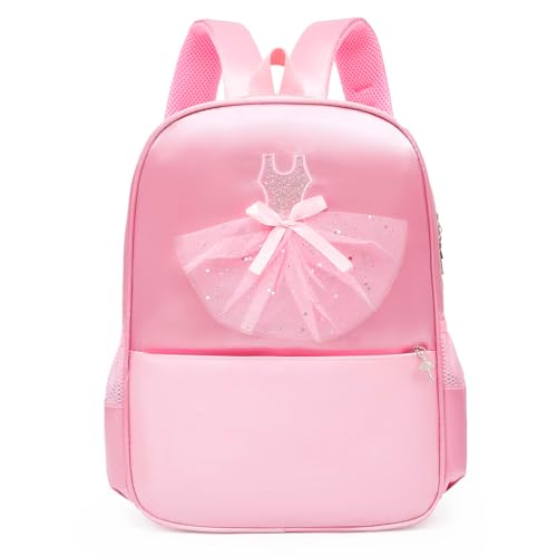 HASTHIP® Girls Backpack, Pink Ballet Dress School Bag, Waterproof Nylon Bookbag for Kids, Cute Dance Class Backpack with Zipper, Large Capacity Travel Bag, Birthday Christmas Gift for Girls Students