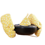 HASTHIP® Heat Resistant Oven Mitts and Pot Holders Set,Guantes de Cocina y Manoplas Resistente al Calor con Diseño Floral Amarillo,Guantes de Horno y Agarraderas Decorativas para Cocina Parrilla